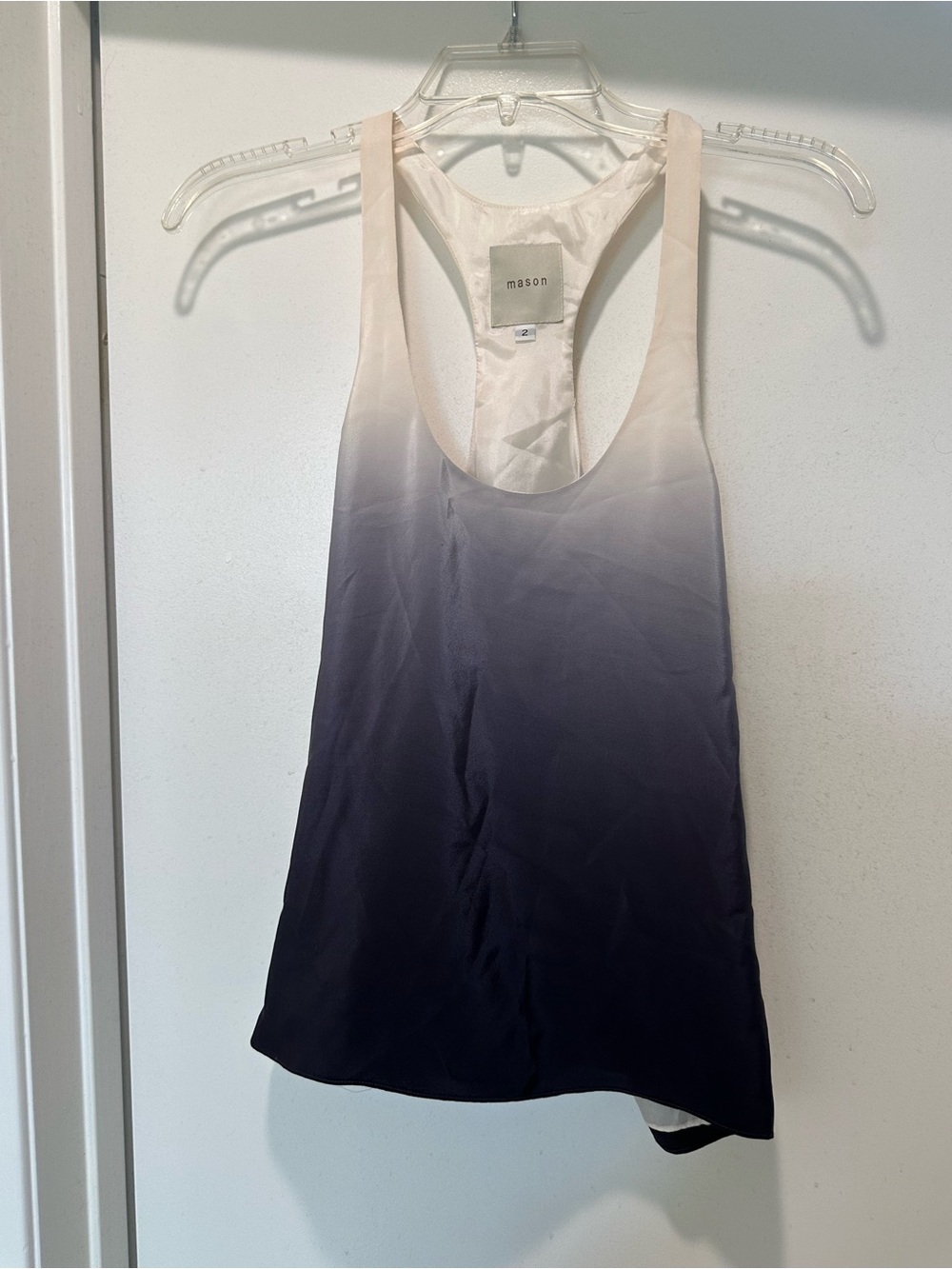 Mason Ombre Racerback Tank in Cream to Navy Blue Tie Dye 100% Silk Size 2